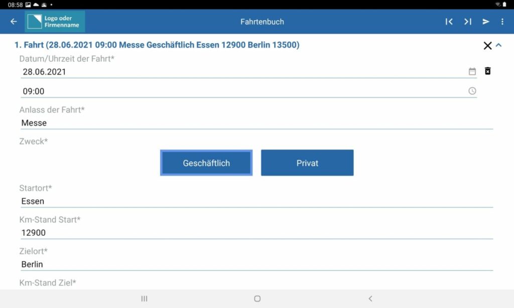 Fahrtenbuch App Screenshot