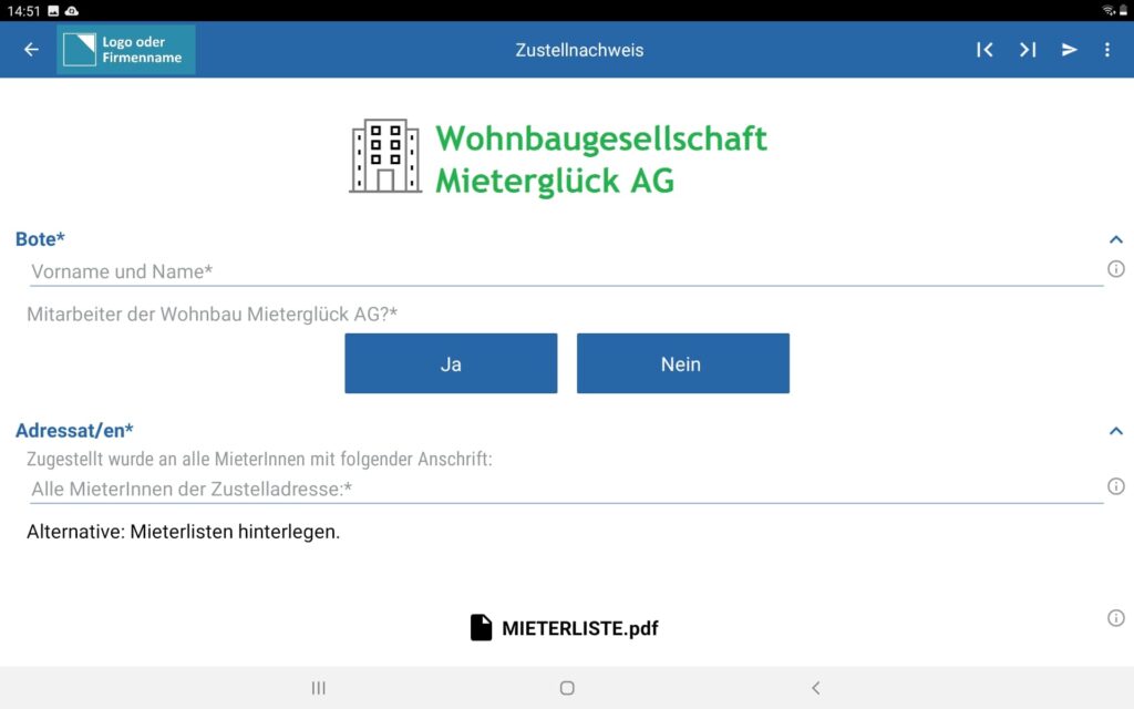 Screenshot App Zustellnachweis