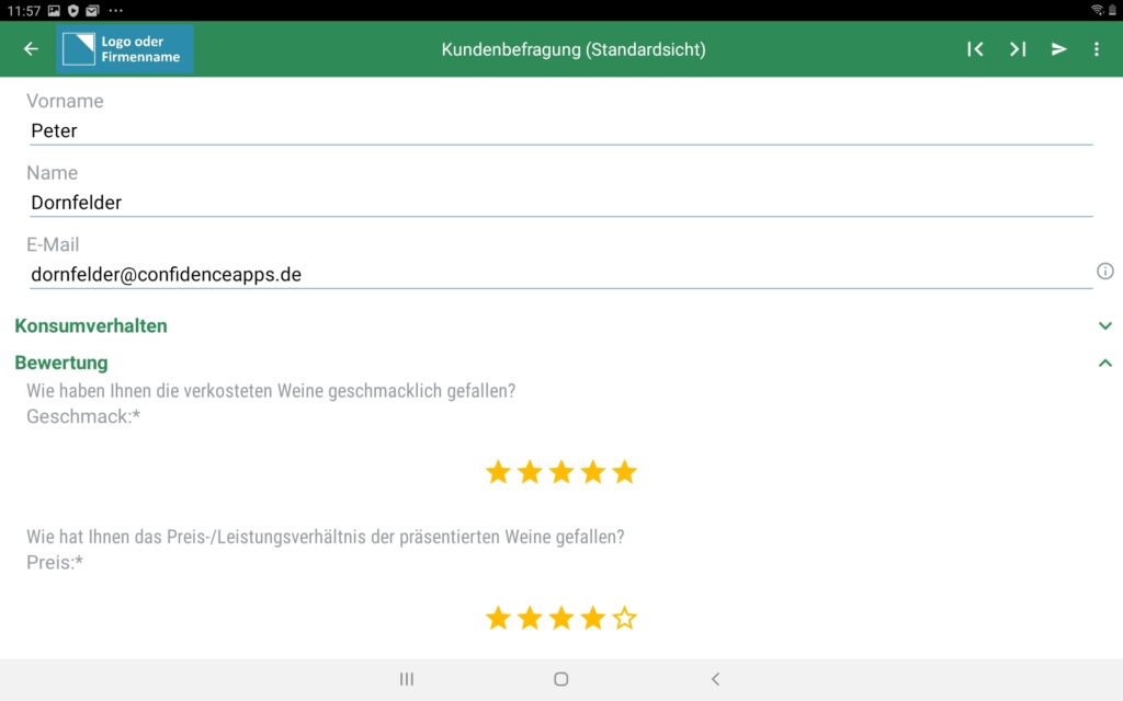 Kundenbefragung App Standardsicht Screenshot