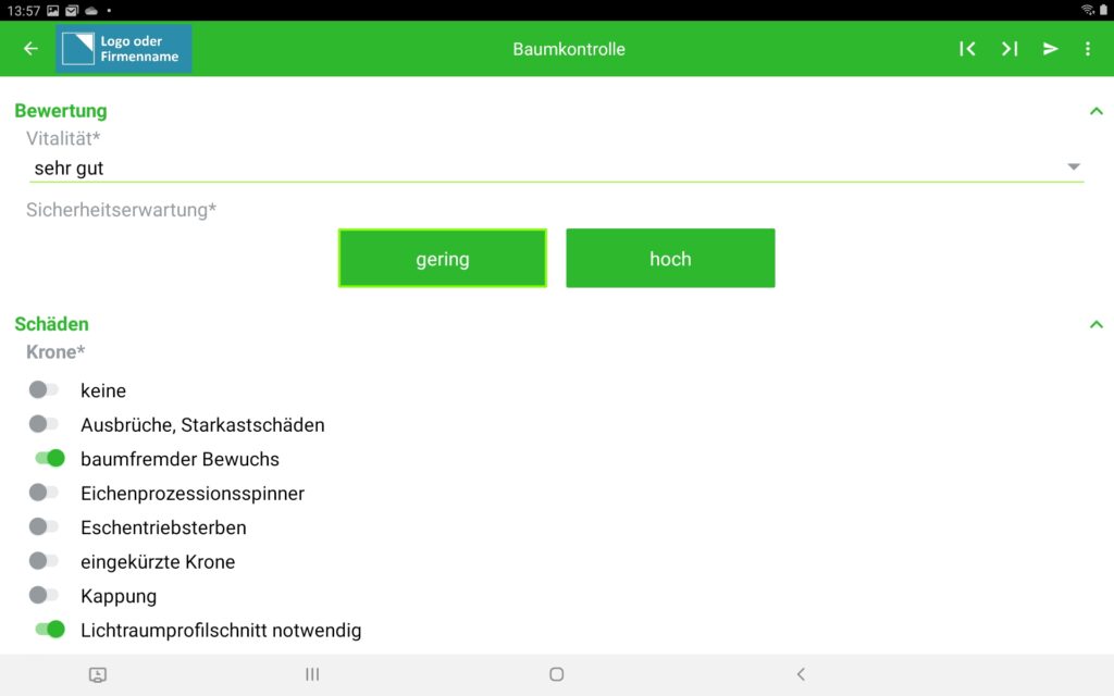 Screenshot App Baumkontrolle