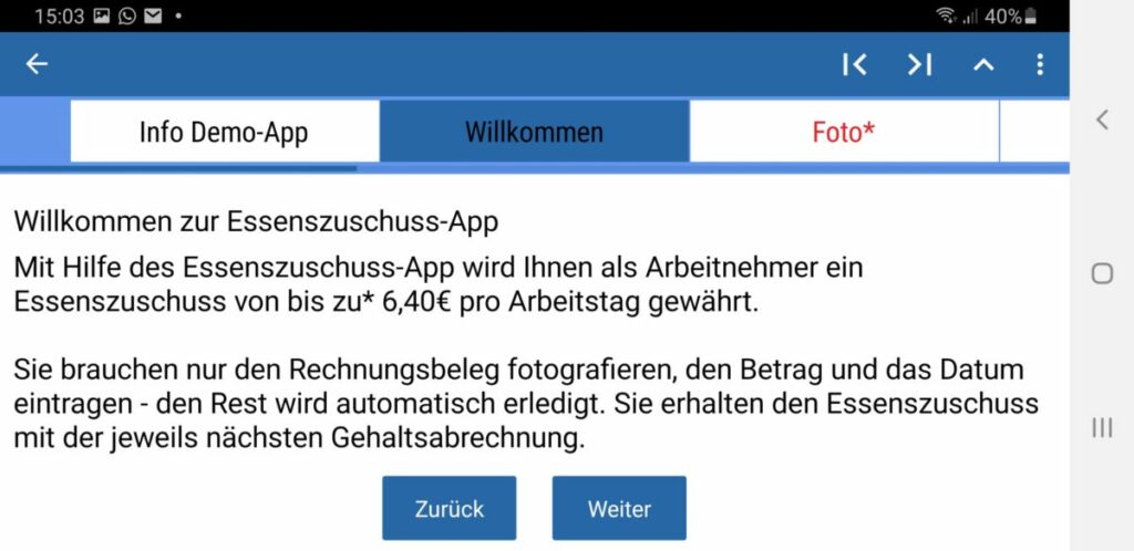 Essenszuschuss App Screenshot