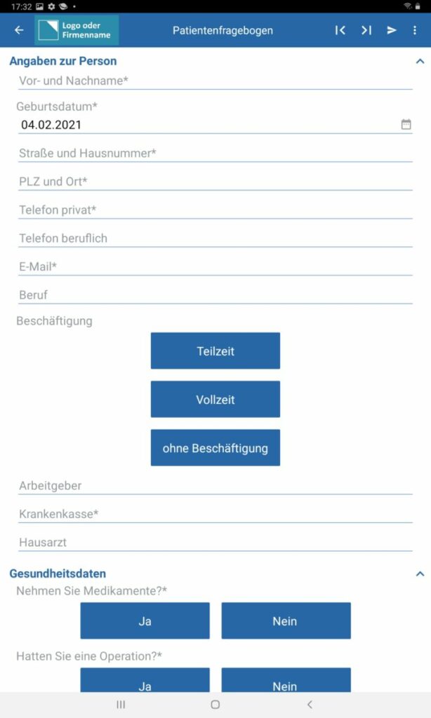 Patienten Fragebogen App Screenshot