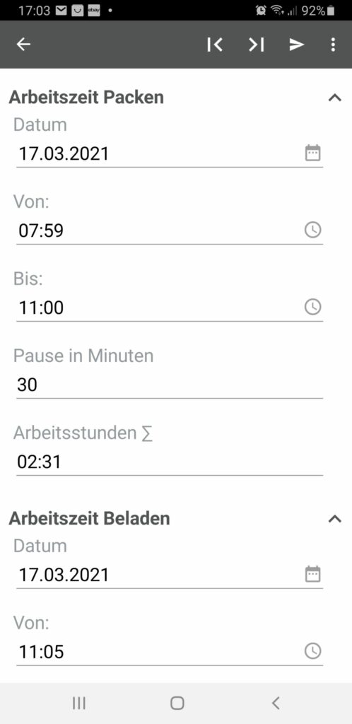 Umzug Leistungsnachweis App Screenshot