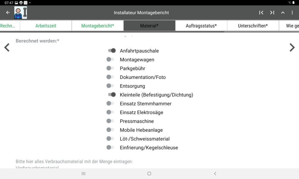 Installateur Montagebericht App Screenshot